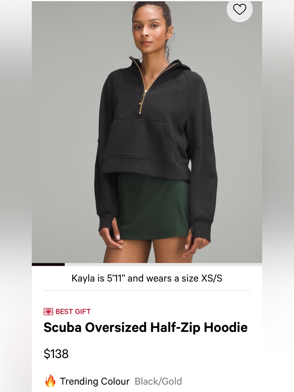 Lululemon Scuba Oversized Half-Zip Hoodie. Black/Gold Size Xs/S Nwt